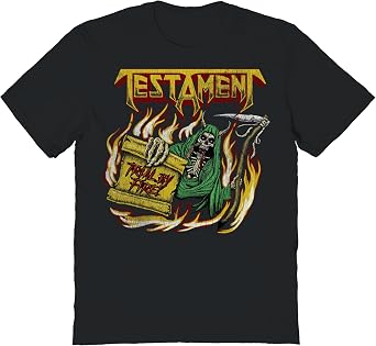 2Bhip Testament Trial by Fire Mens Black Short Sleeve T Shirt American 80s Music Thrash Metal Band Graphic Tees