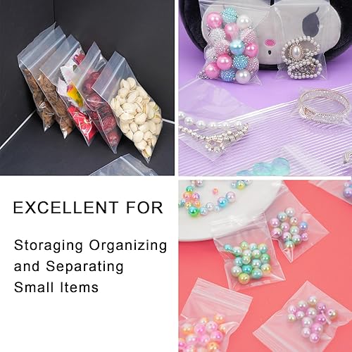 Miniatura 4 de 500 bolsas pequeñas de plástico con cremallera, 5 tamaños, bolsas de polietileno transparentes con cierre de 2 mil de grosor para joyas, golosinas,