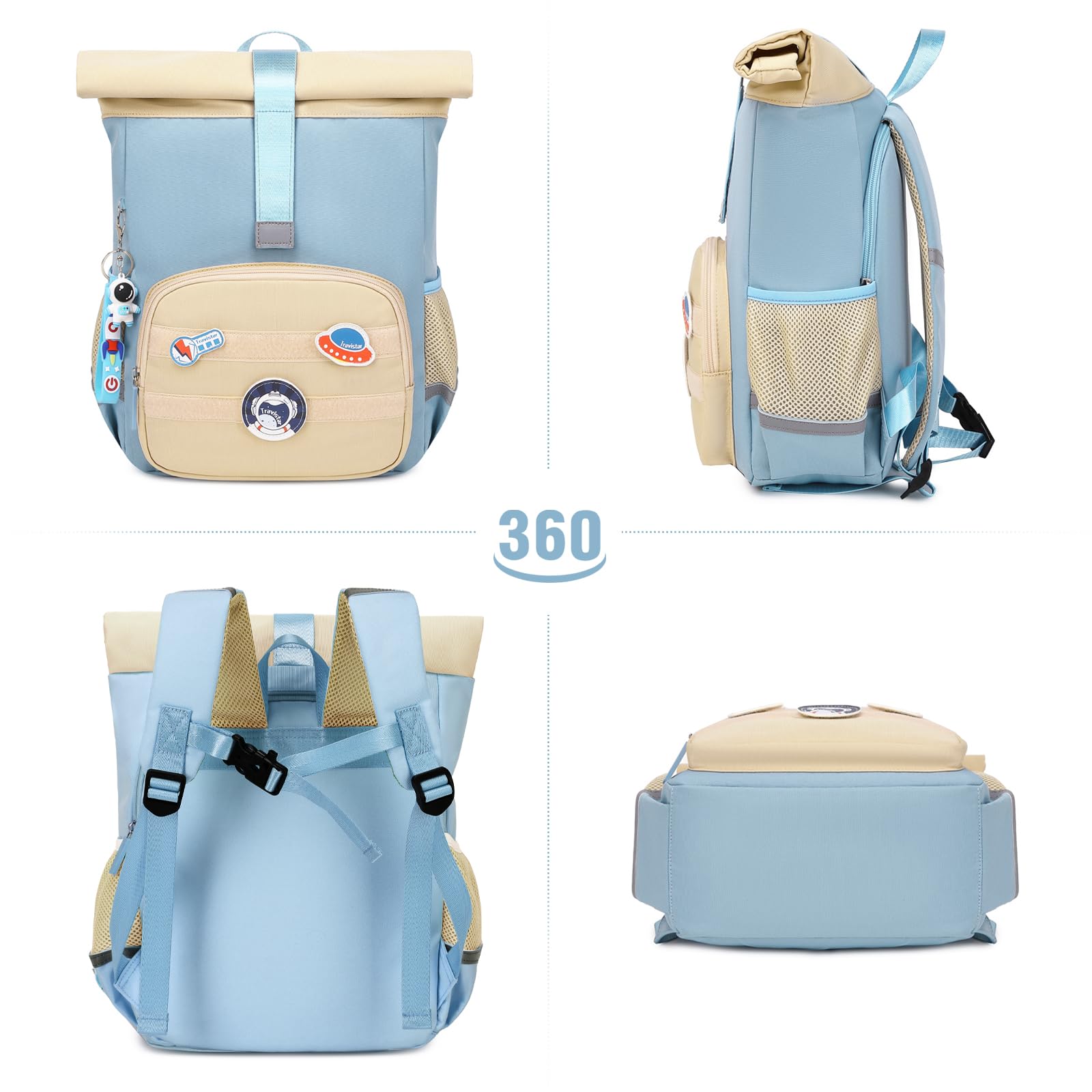 Travistar Kinderrucksack 3-8 Jahre Mädchen Rolltop 12L-16L Reiserucksack mit Brustgurt Lila