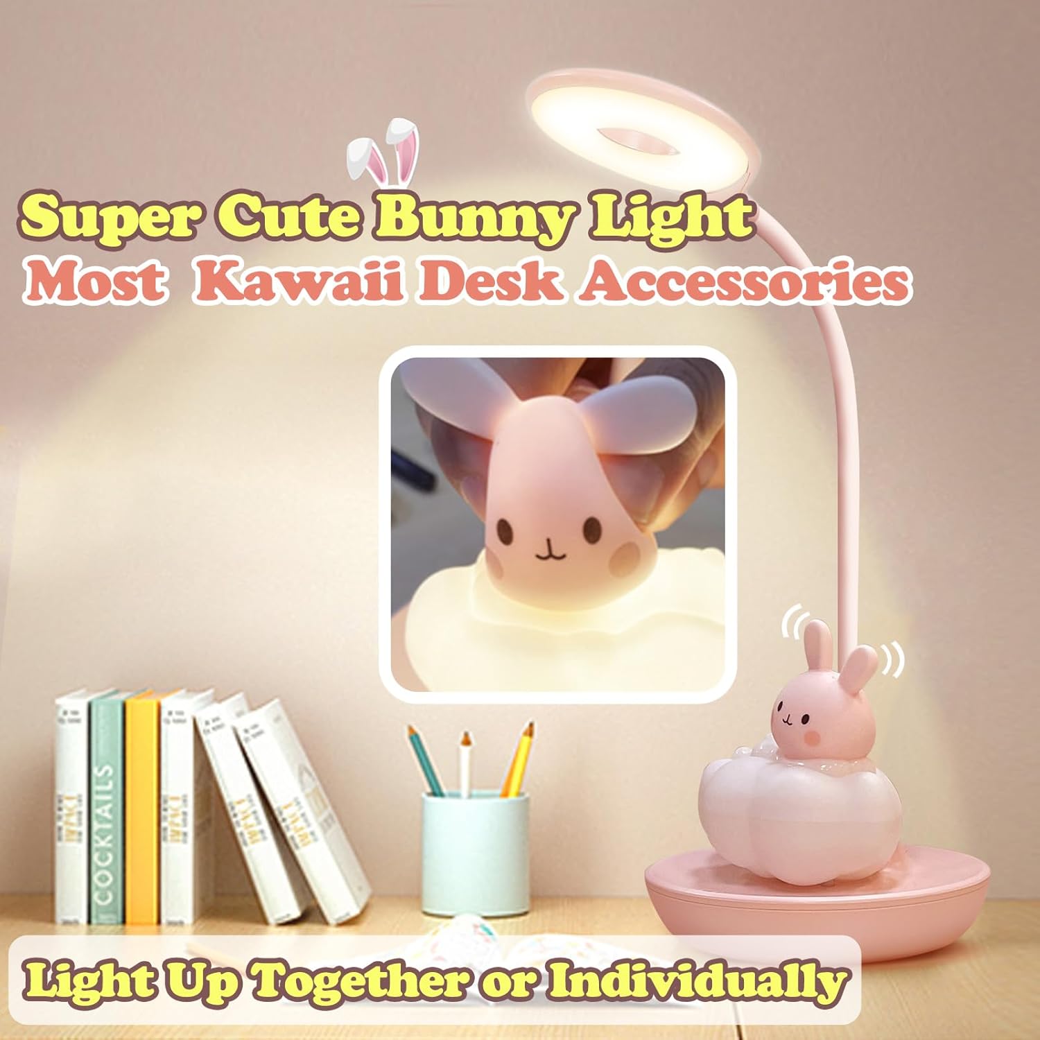 Desk Lamp Pink, Dimming Desk Lamp with Exclusive Cartoon Look