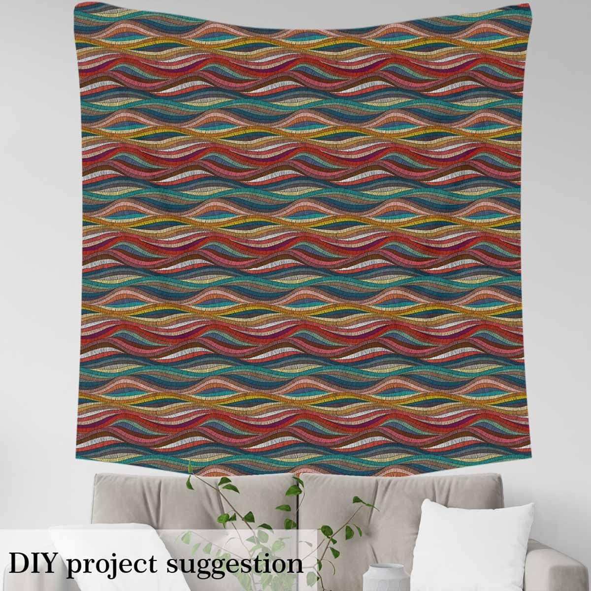 Boho Fabric by The Yard Bohemian Wavy Upholstery Rainbow Embroidered Waves Decorative Geometric Tribal Ethnic Colorful Abstract Lightweight Indoor Outdoor Fabric, 3 Yards