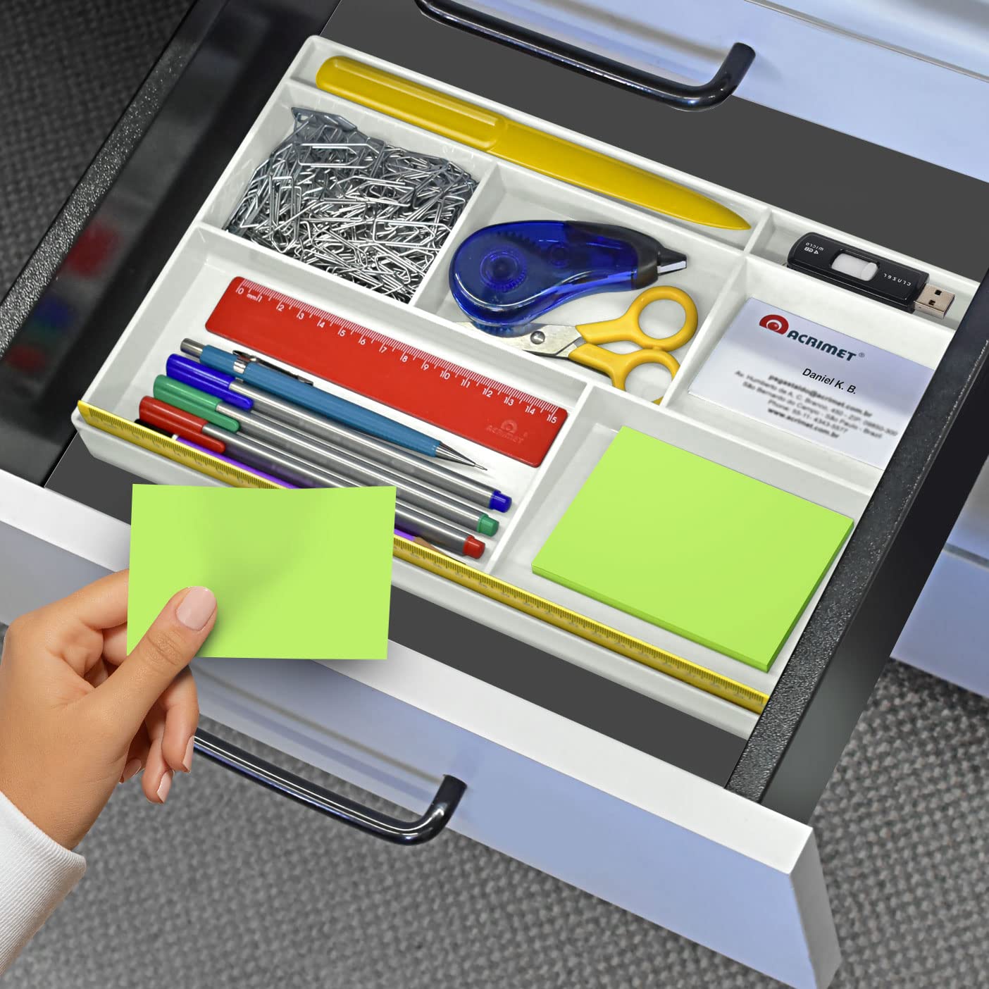 Acrimet Vassoio Organizzatore 8 scomparti 32,4x20,3x2,7 cm Bianco Plastica