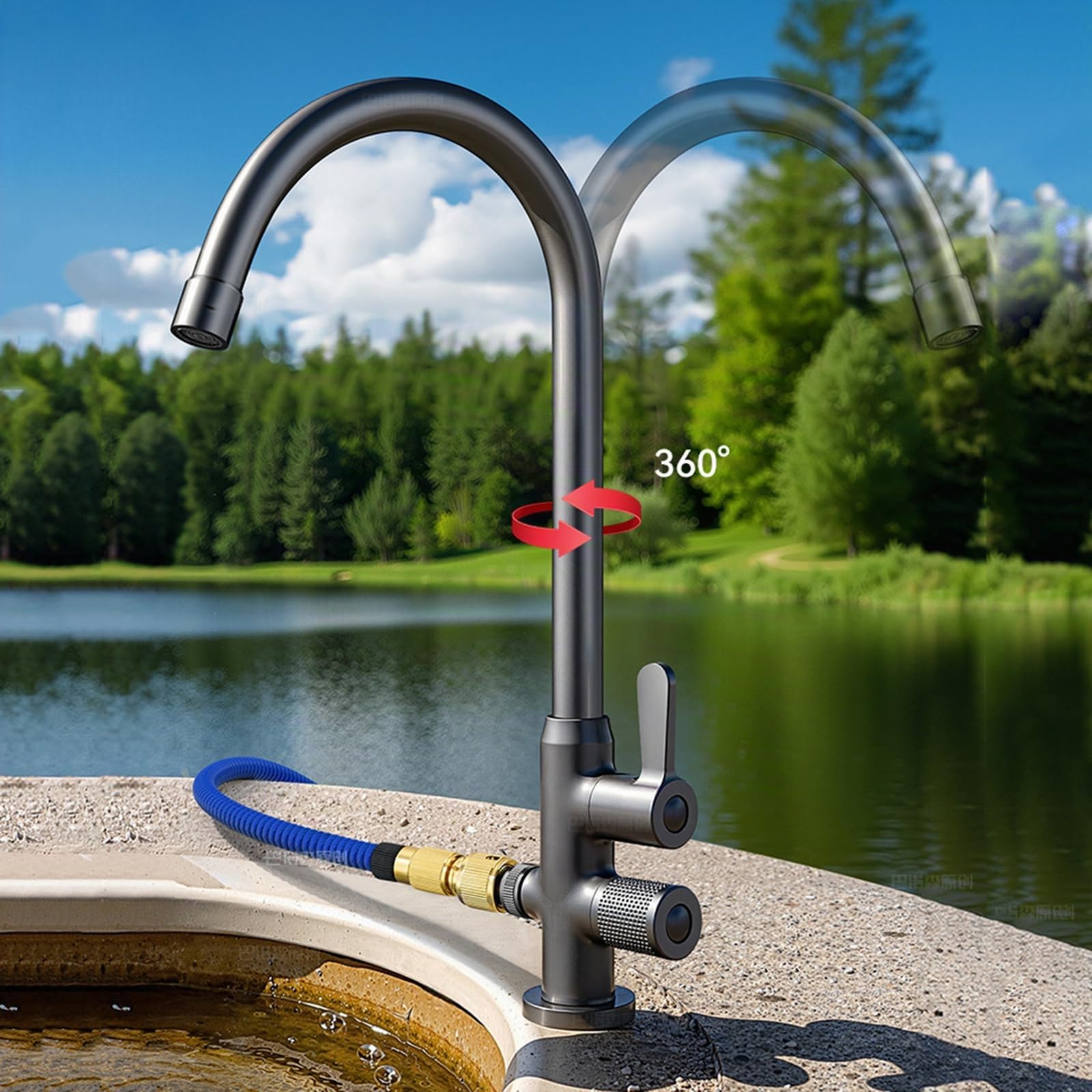 Rubinetto Solo per Acqua Fredda Rubinetto Esterno Antigelo Rotazione a 360° con Deviatore da 1/2 Rubinetti Giardino Doppia Uscita Doppia Maniglia,Cromo