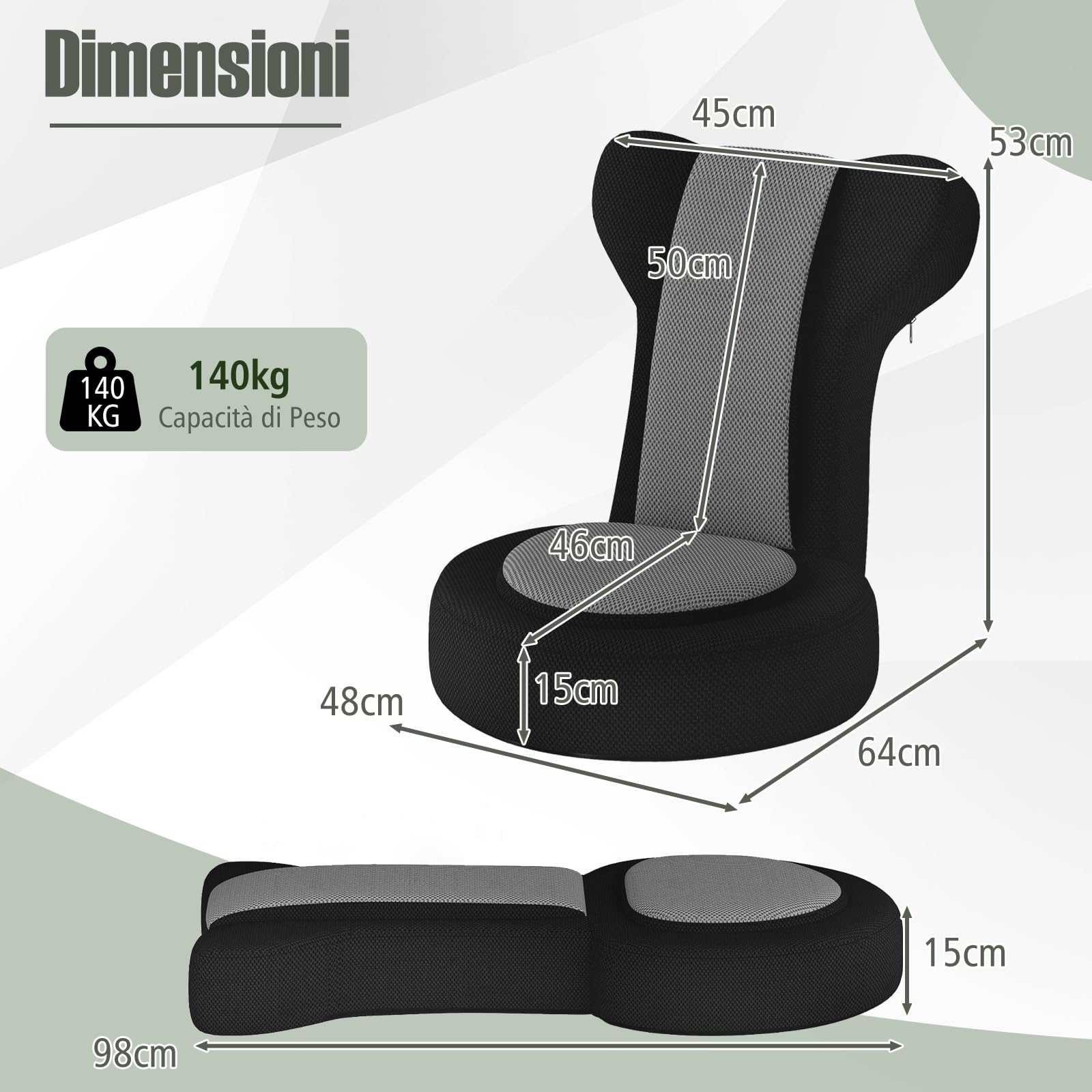 COSTWAY Sedia da Terra, Poltrona Relax con Schienale Regolabili a 14 Posizioni, Sedia da Pavimento Pieghevole, per Camera da Letto e Salotto (Grigio)