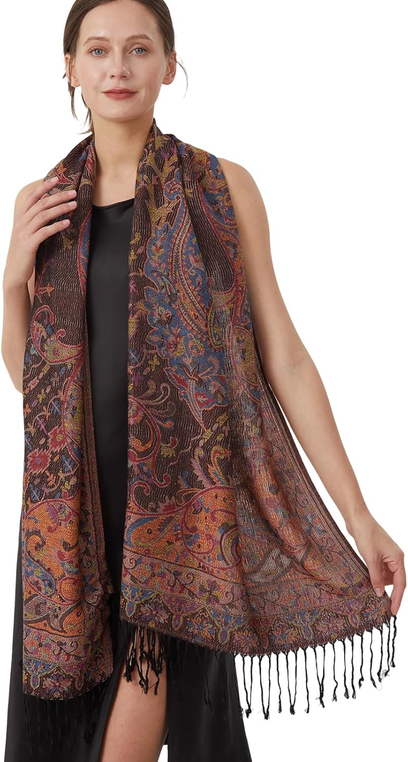 Paisley Pashmina Rave Shawl Scarf-Women's Reversible Ethnic Jacquard Pashmina Wraps for Travel - Image 3