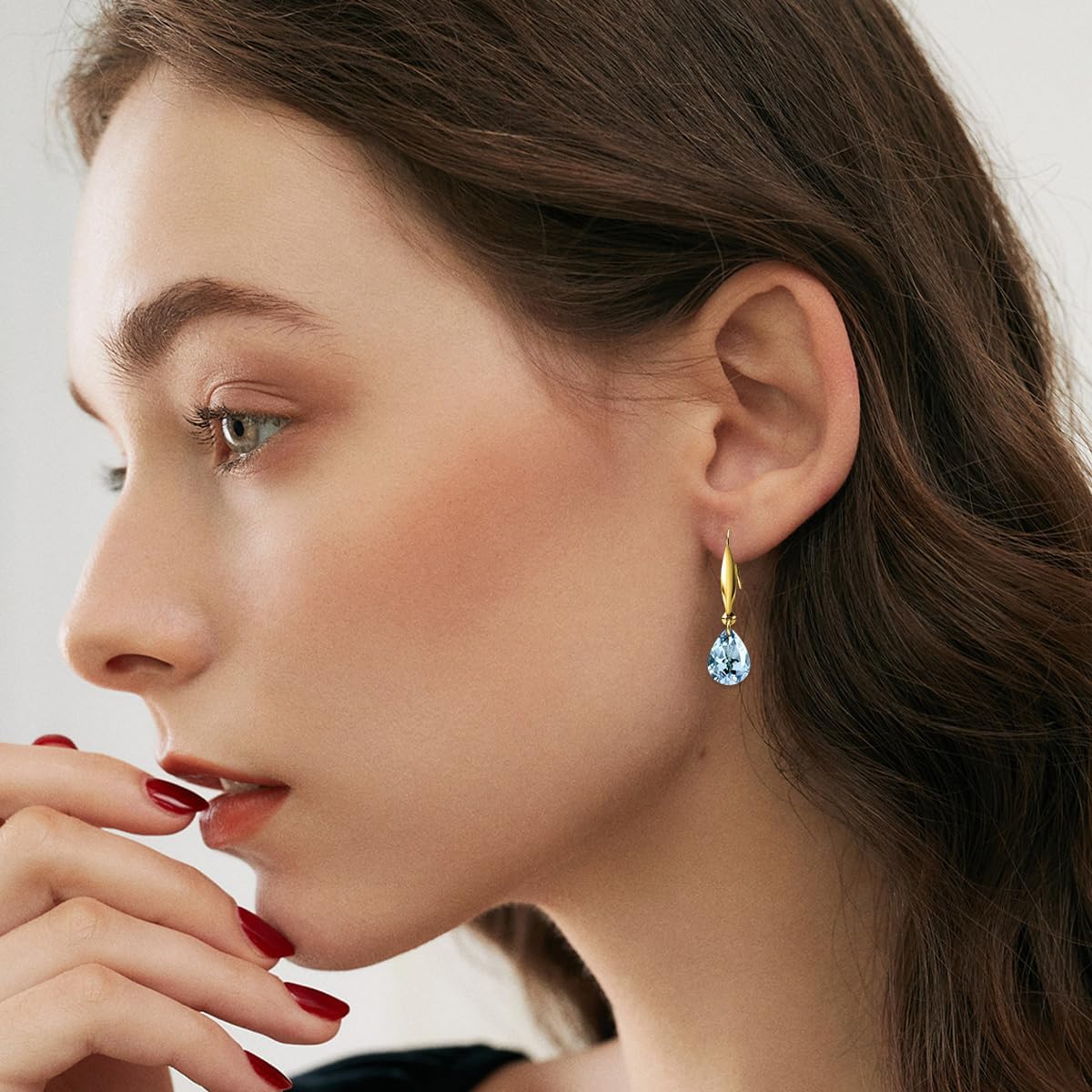 18K Gold Pear Birthstone Dangle Earrings for Women,Teardrop Created Gemstone Earring(Total 3 Carat 6MM*9MM*2) Anniversary Birthday Mother's Day Jewelry for Mom Her - Image 3