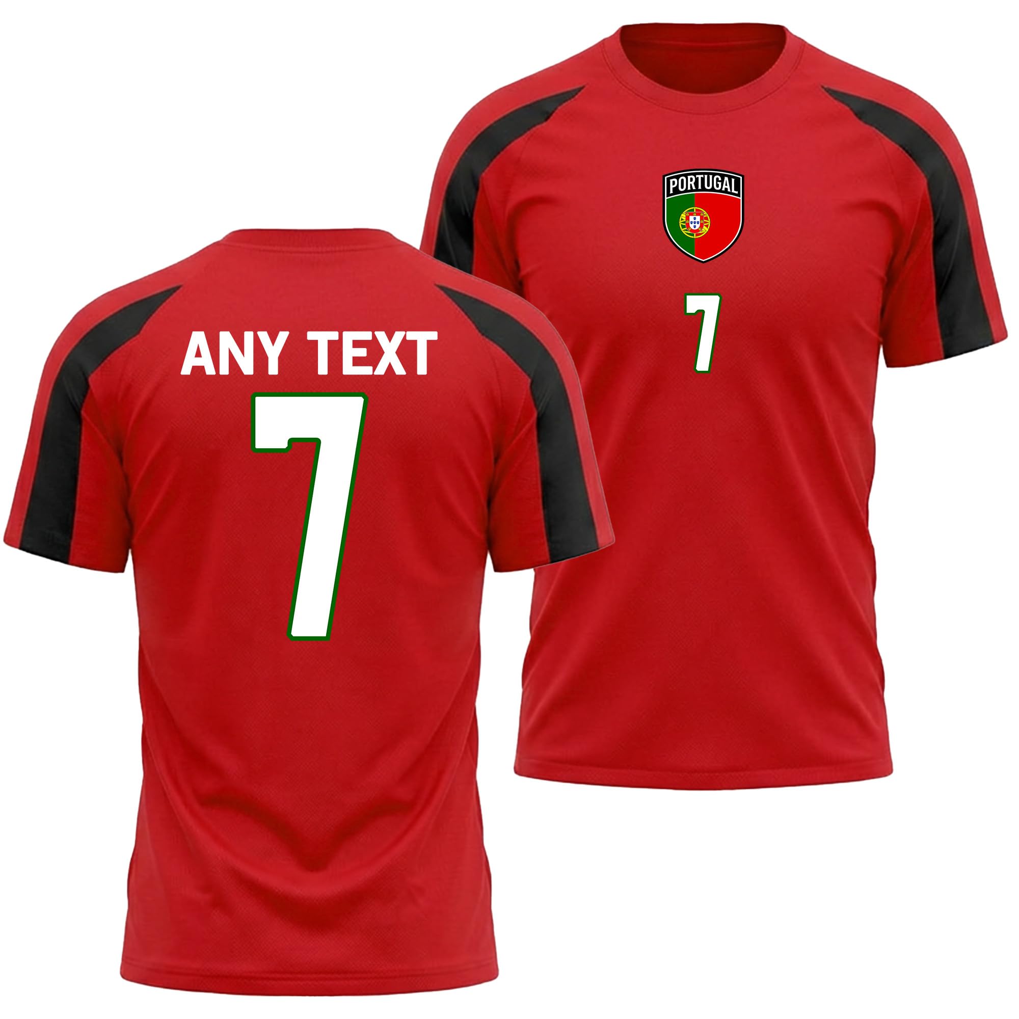 Mens Portugal Shirt Football Tee Custom Name Number Tshirt - Portuguese Supporter Team Matches Fan Top, S, Red/Black