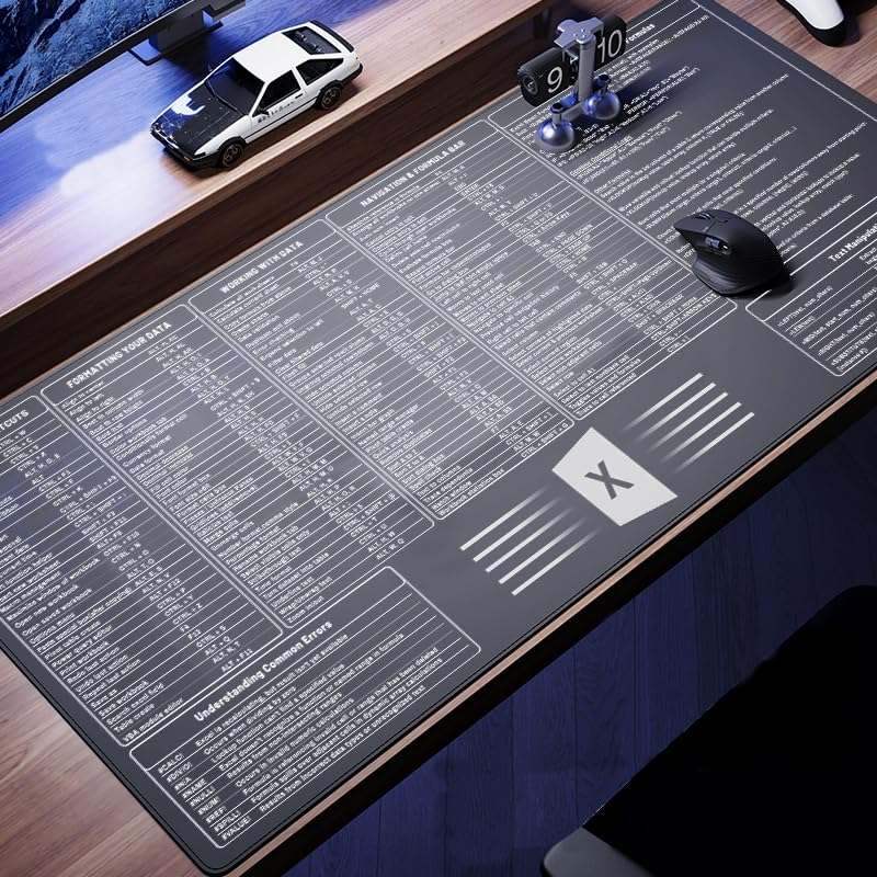 【Leather|Dual-Sided】 Excel Cheat Sheet Desk pad, Large Gaming Office pc Mouse pad,Keyboard Shortcuts Mouse pad,Non-Slip Waterproof Desk mat,Over 200