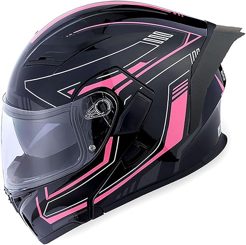 Miniatura 6 de 1Storm Casco modular de cara completa para motocicleta con doble visera abatible, protector solar HB89 Flecha Rosa