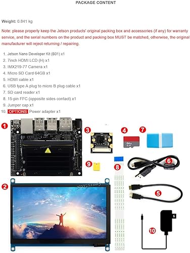 Miniatura 2 de Jetson Nano Developer Kit (B01) Pequeña computadora potente para placa de desarrollo de IA + pantalla LCD IPS táctil HDMI de 7 pulgadas, micro