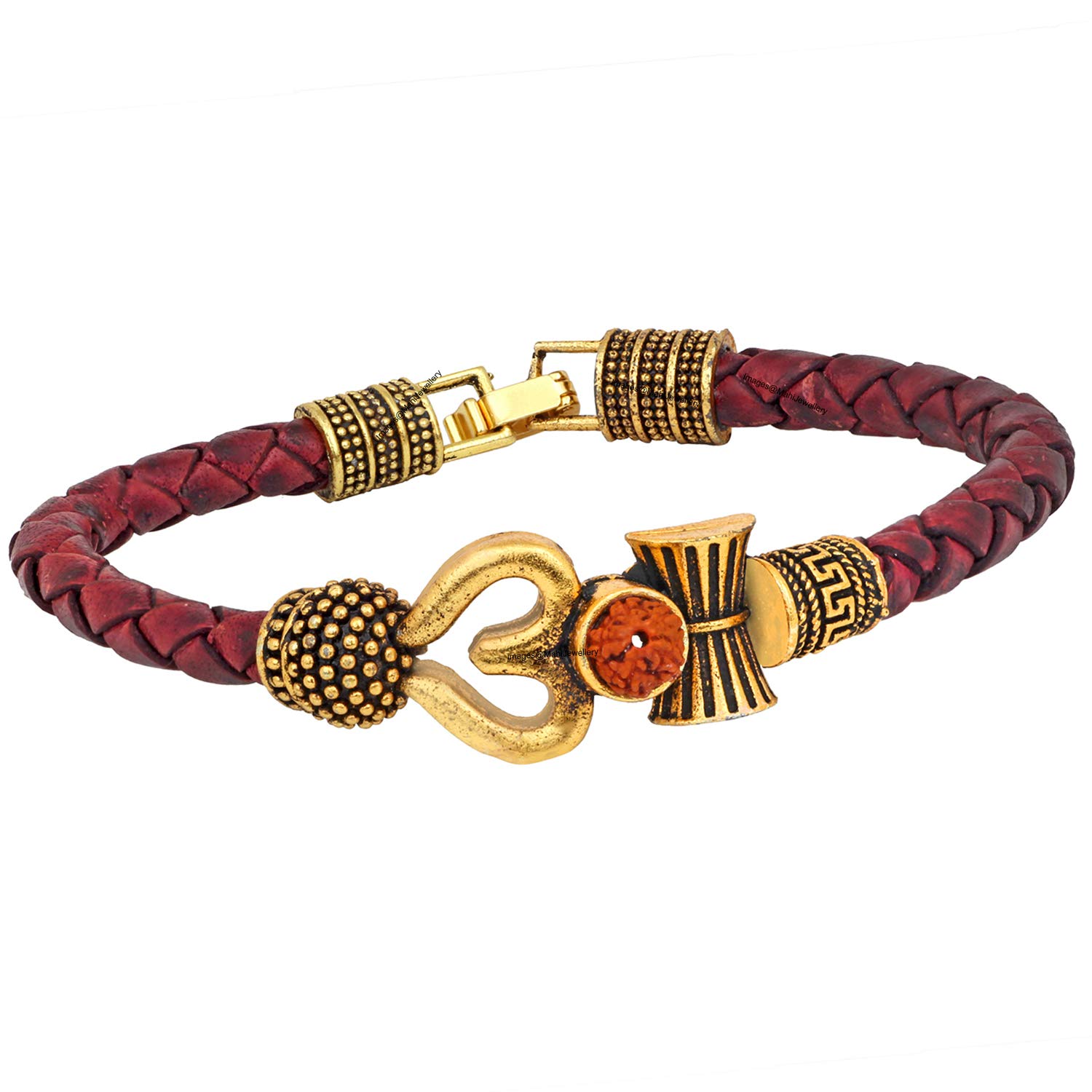 MahiRudraksh Trishul Damroo Leather Kadas Bracelet Cuff for Men (BR1100427G)