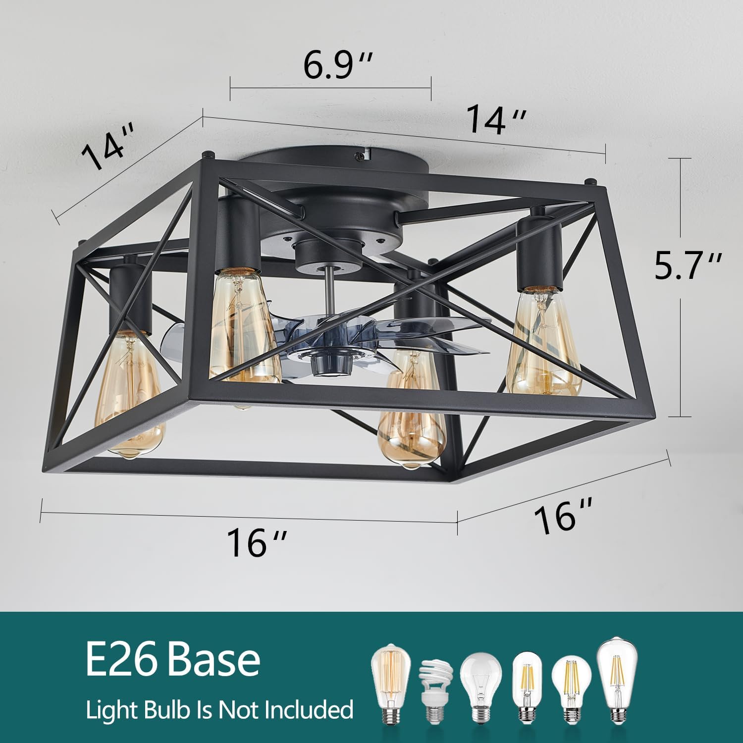 Farmhouse Cage Ceiling Fan with Light & APP/Remote Control, Quiet Motor Flush Mount Industrial Fandelier, 6-Speed Ceiling Fan for Bedroom Kitchen Garage (White)