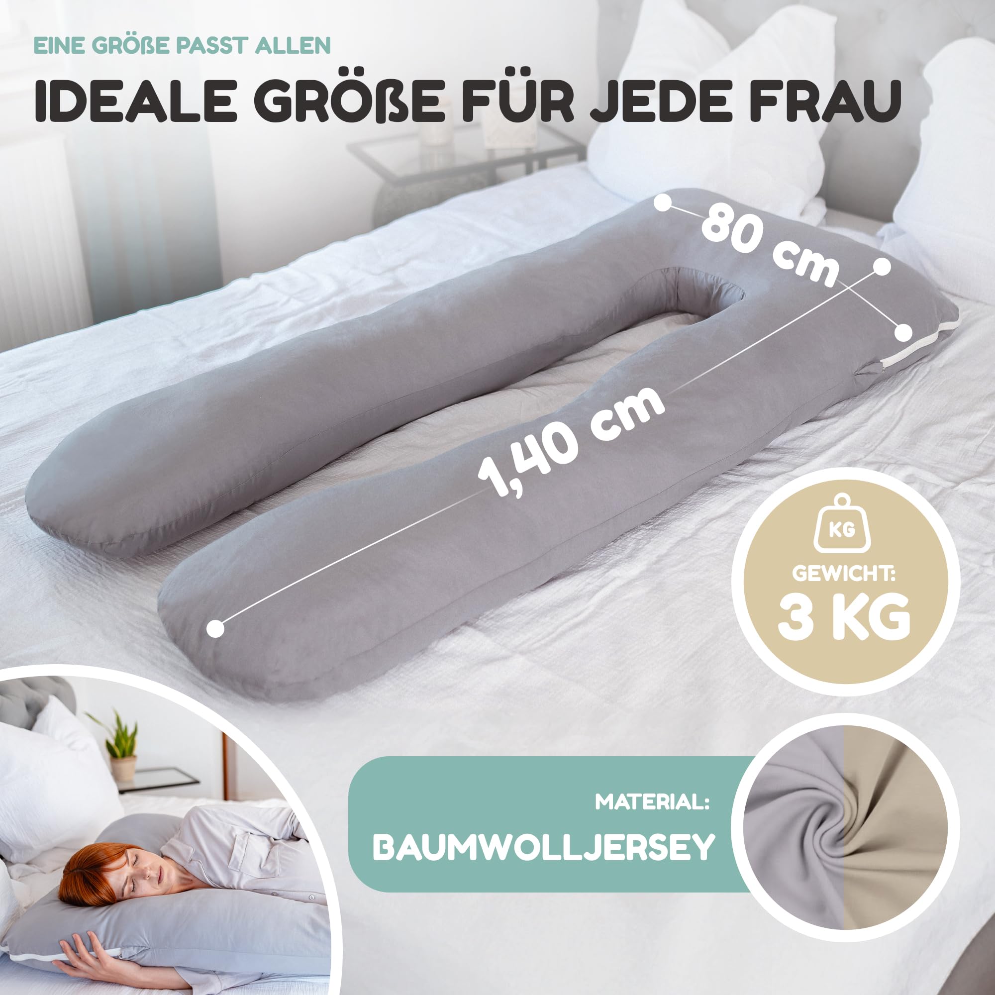 Generisch Schwangerschaftskissen mit Doppelbezug Stillkissen XXL Body Pillow Schlaftherapie Kissen Komfortkissen Flexible Füllung