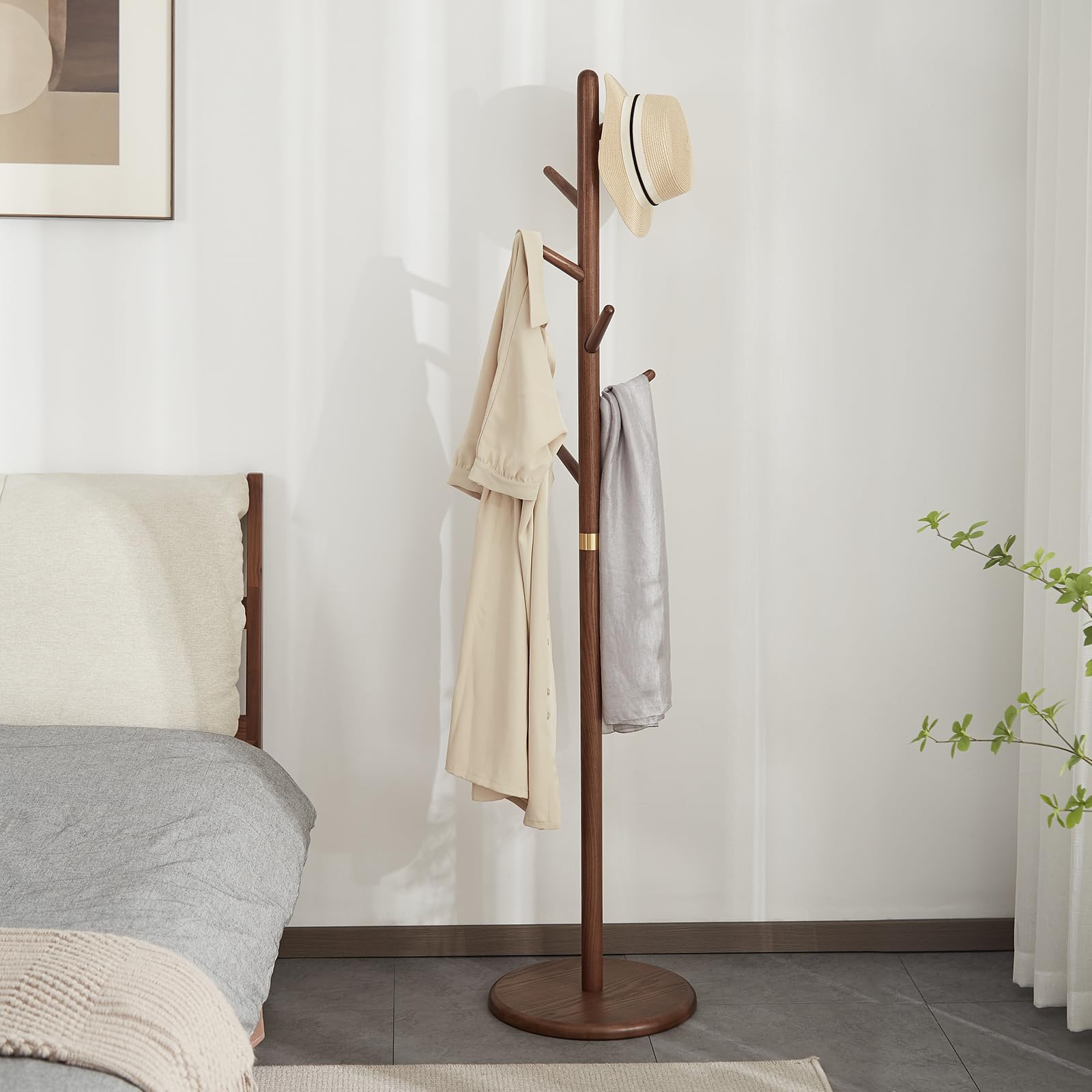 Perchero Nogal Forma Árbol 172Cm 6 Ganchos Base Estable