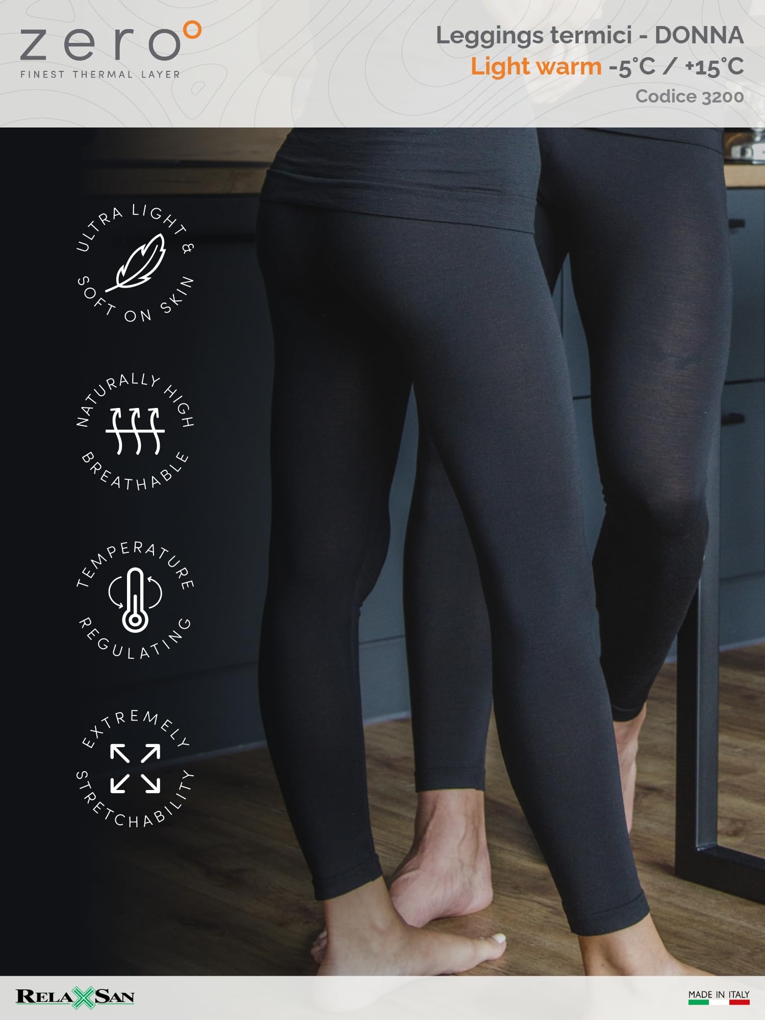 Relaxsan Zero Leggings Termici Donna con Lana Merino, Intimo Termico Traspirante, Made in Italy, cod. 3200