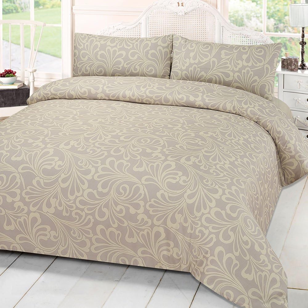 Dreamscene Damask Print Quilt Duvet Cover With Pillowcases Bedding Set Cream Double