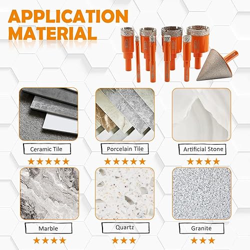 Miniatura 3 de BGTEC - Juego de brocas de diamante seco de 6810122025321.378 in y 1 broca de chaflán Dimaond de 1-38 pulgadas para cerámica de porcelana de granito