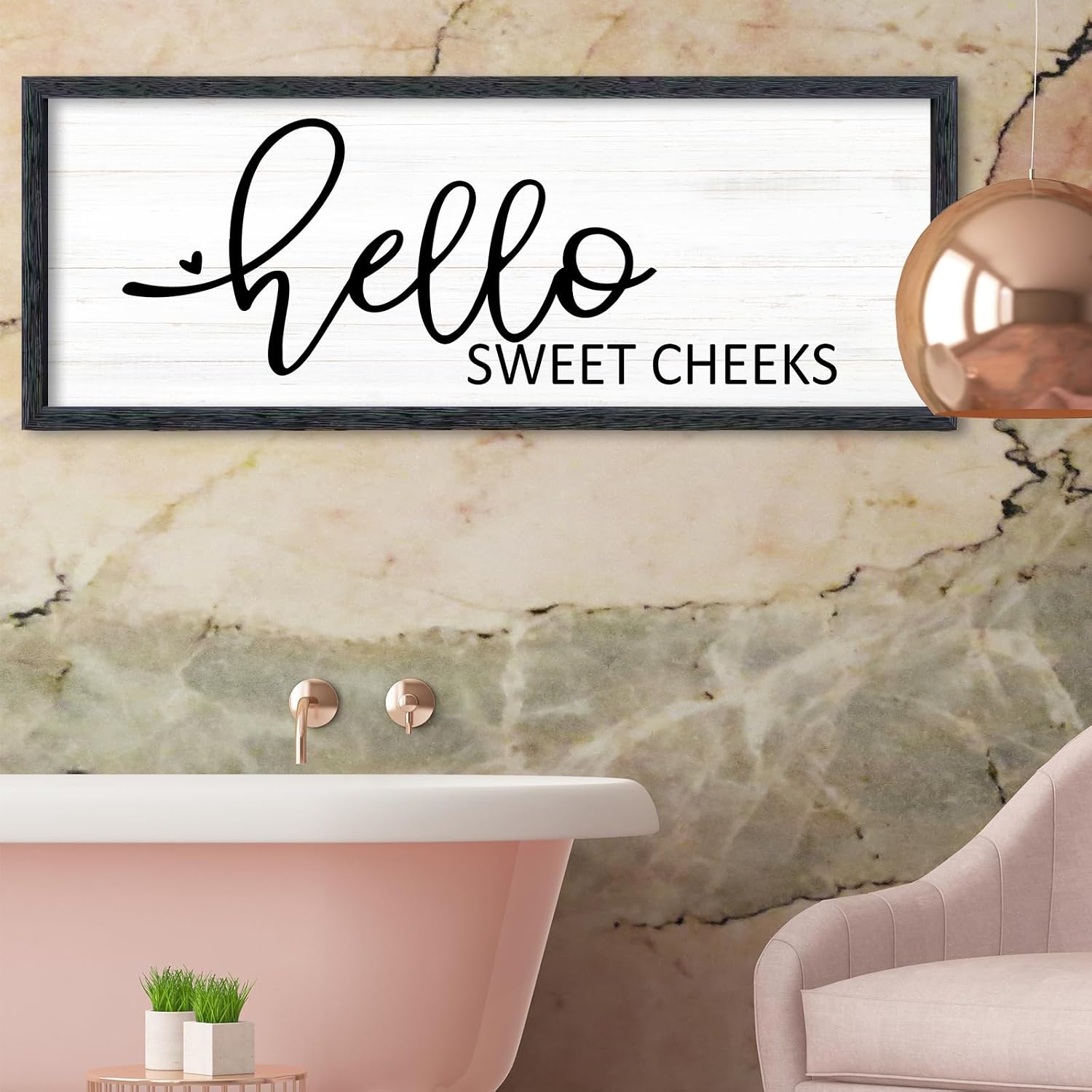 AuraPeak Hello Sweet Cheeks Bathroom Wall Decor Rustic Cute Restroom Toilet Rules Sign for Bathroom Art Shelves Home Tabletop Modern Farmhouse Wooden Funny Wall Hanging Plaque (Black 32"×12")