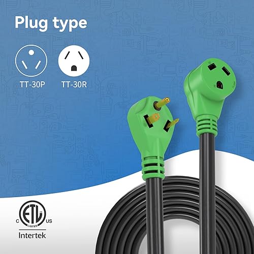 Miniatura 5 de Cable de alimentación desmontable RV de 30 amperios y 25 pies, TT-30P a L5-30R, chaqueta de PVC resistente, mango de fácil enchufe, bolsa de