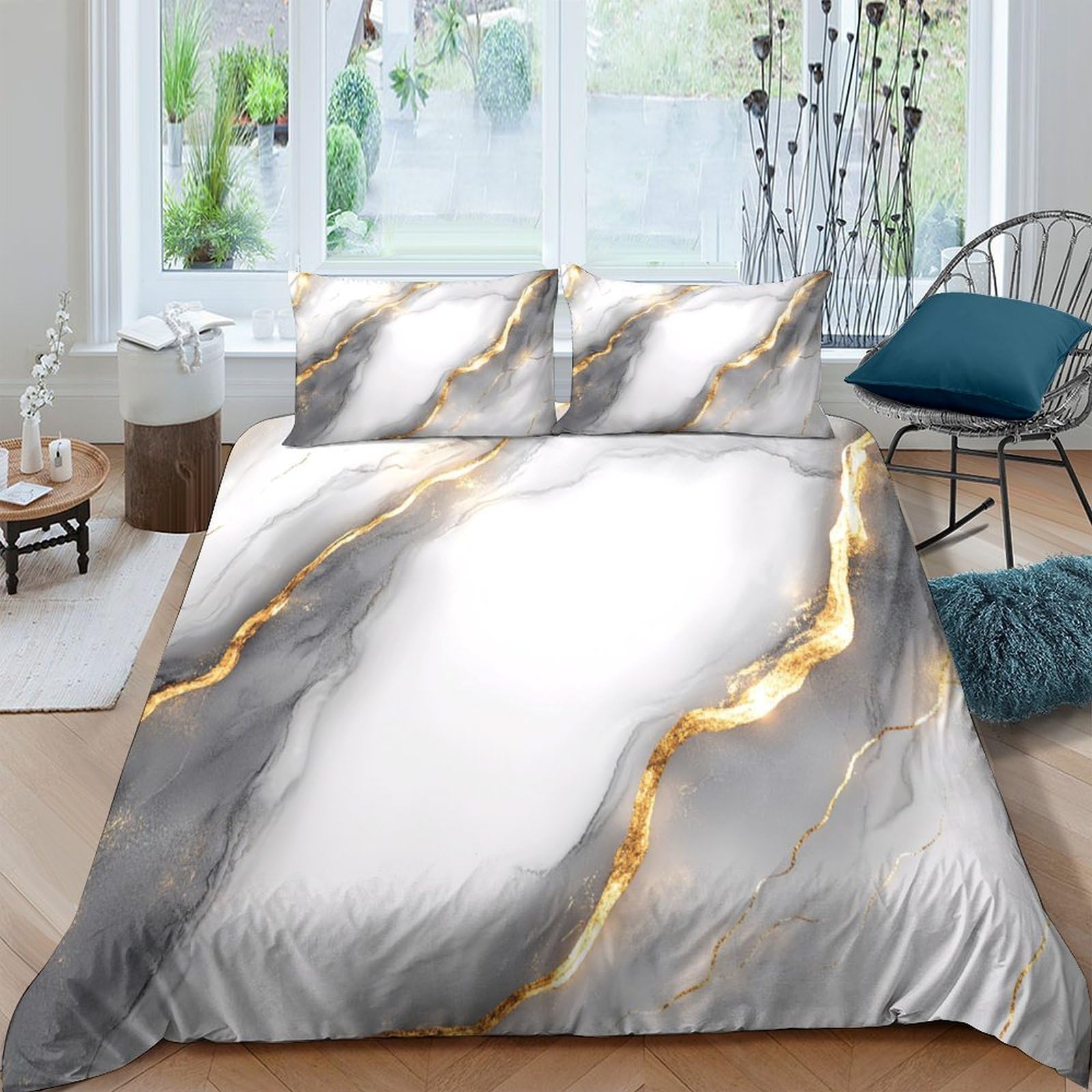 Ctjqhvkz Style-2 3D Printed Marble Gold Vein Fitted Sheet Microfiber Soft Grey White Abstract Bed Sheet For Bedroom Dorm Mattress Decor Single（135X200cm）