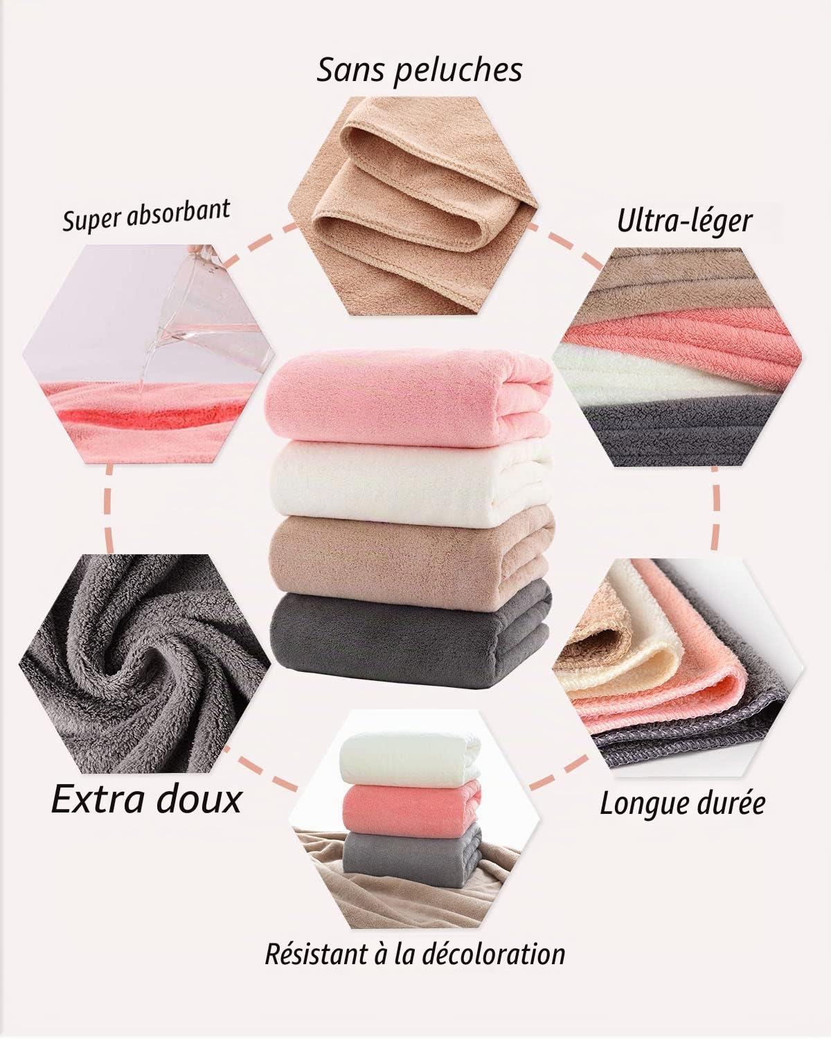 Lumimi Lot de 8 serviettes microfibre douces, 4 serviettes de bain, 4 essuie-mains, séchage rapide, léger pour salle de bain, salle de sport, salon de coiffure, multicolore