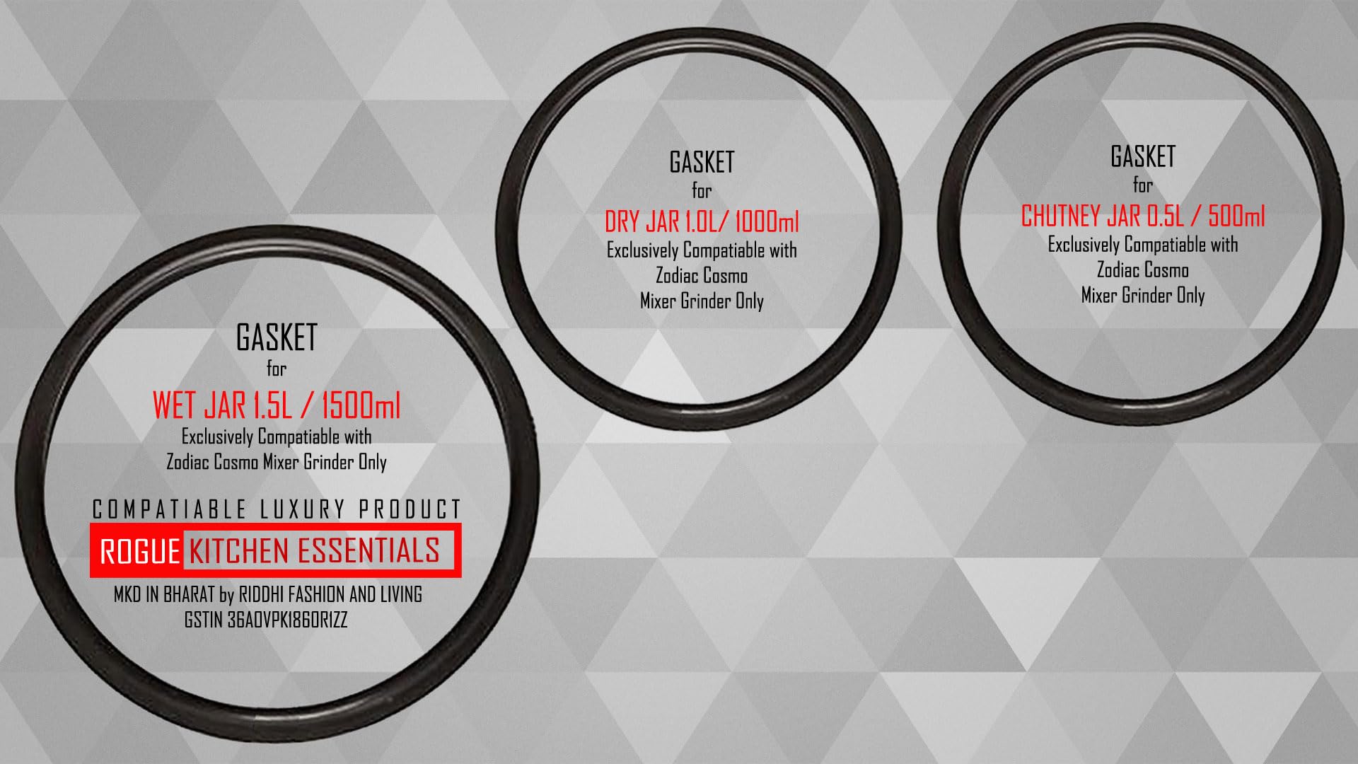 Replacement Gaskets (Set of 3) - Compatiable With "Preethi Zodiac Cosmo Mixer Grinder Only - 3 Gaskets each for Wet Jar, Dry Jar & Chutney Jar-image-30