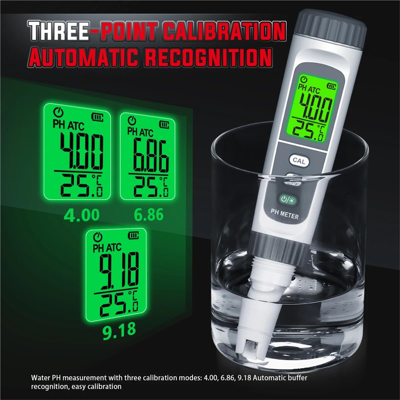 Testeur d'eau, Testeur de pH numérique avec ATC, Stylo testeur de pH Haute précision, testeur de qualité de l'eau for la consommation Domestique et l'aquarium(631B)