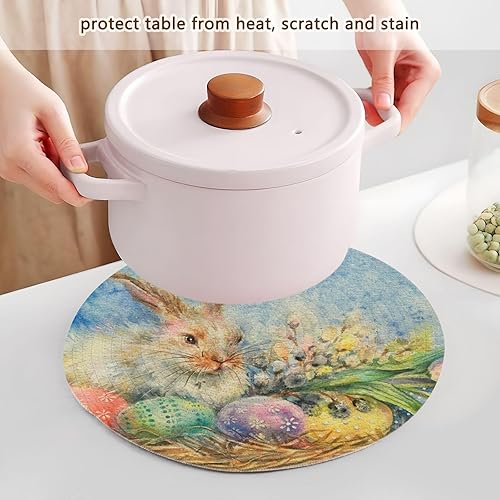 Miniatura 5 de ZRWLUCKY 3 Pcs Extra Large Trivet for Hot Dishes 15in Cotton Thread Weave Heat Resistant Pot Mat for Hot Pot Hot Water Pad Happy Easter Bunny Rabbit