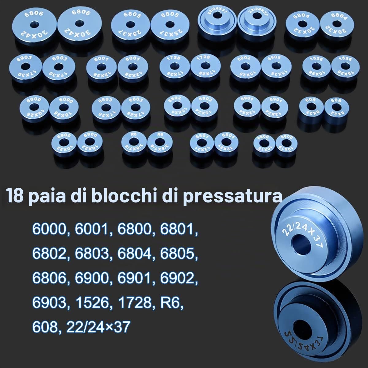 Set di presse per cuscinetti per bicicletta, Kit di installazione universale per mozzi e cuscinetti ruota con custodia, Strumento di montaggio per cuscinetti per bici/mozzo in lega di alluminio