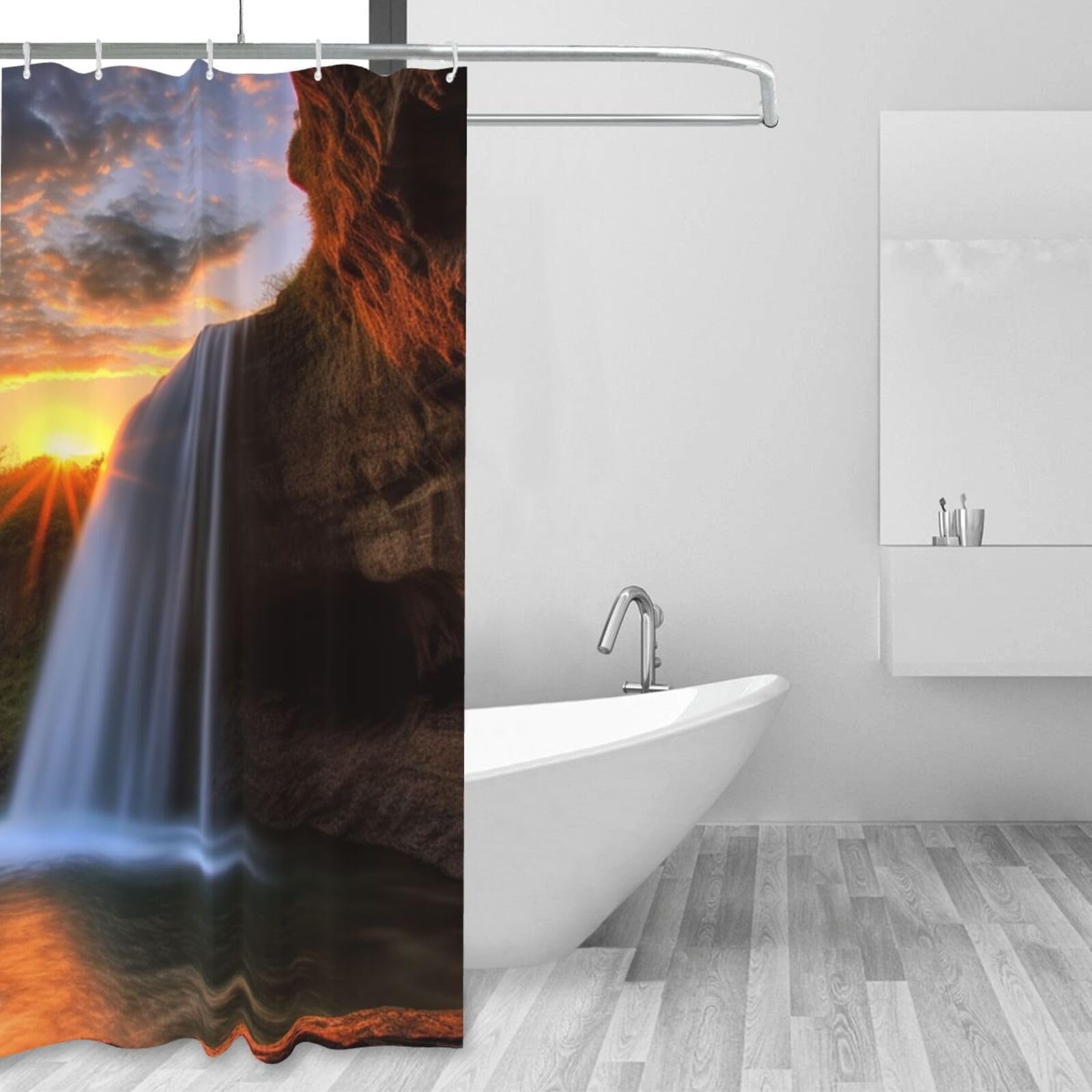 Rideau de douche imperméable cascade coucher du soleil tissu déco salle de bain 152x183