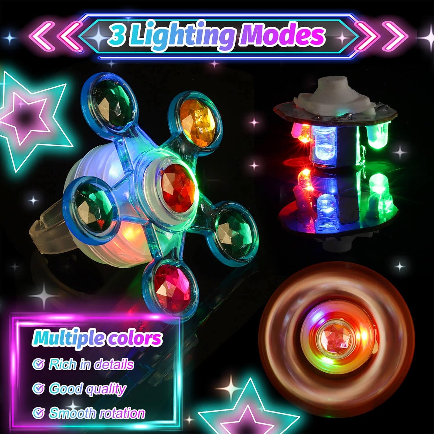 26 Pcs Glow Fidget Spinner Rings Bulk, LED Finger Lights Rotating Toy, Glow in The Dark Party Favor for Kids 4-12 Light Up Treasure Box Classroom Prizes Goodie Bag Basket Birthday Gifts for Boy Girl - Image 2