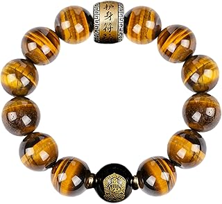 Pulsera de cuentas de transferencia de ojo de tigre amarillo natural Piedra preciosa Energía con cuentas Ajustable Feng Shui Riqueza Pulsera Protección Hombres Joyería Regalos, Buey Cinabrio ( Color :