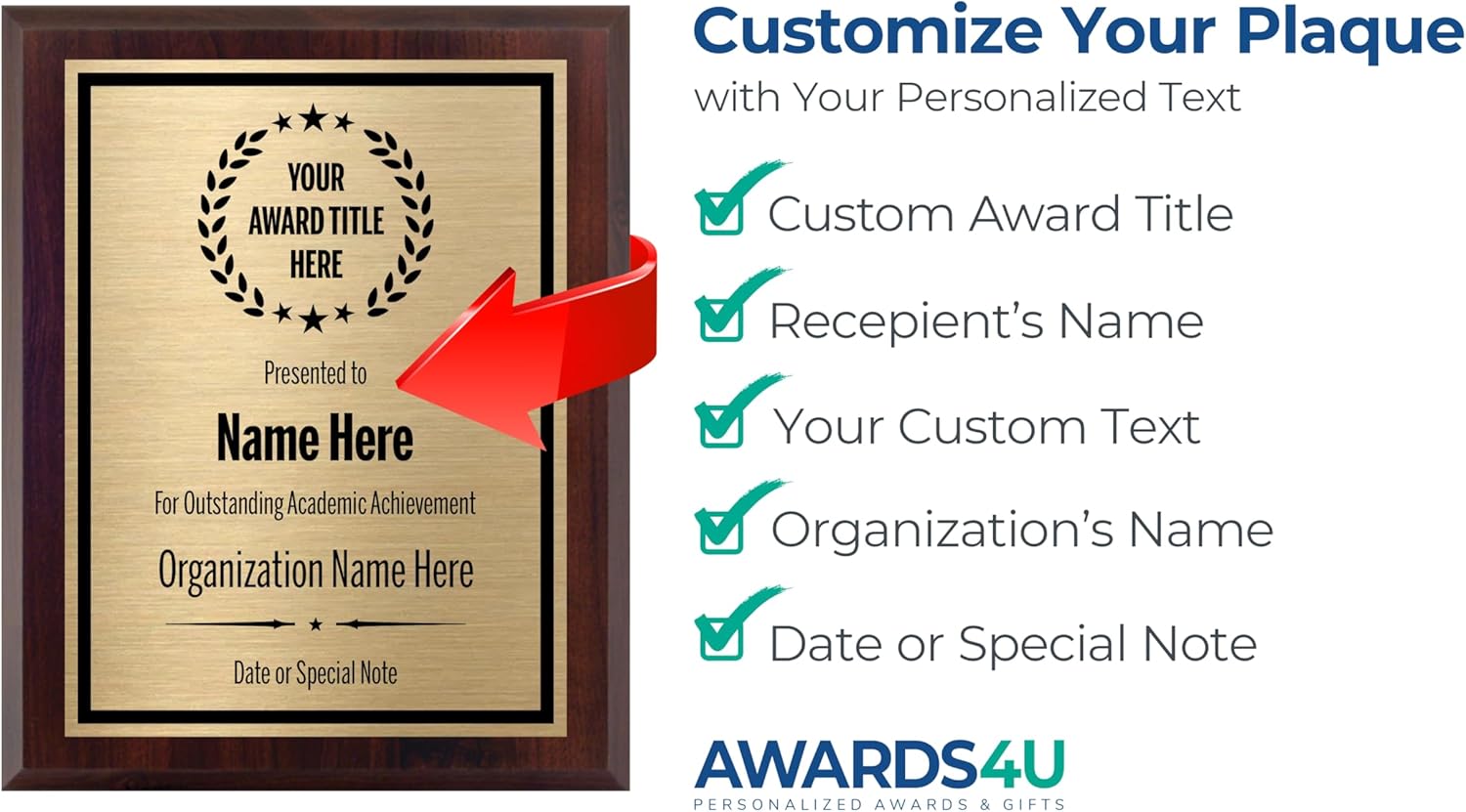 Award Plaques Personalized with Your Text and Title - Engraved Plaque Customized for Employee Appreciation, Recognition, Retirement, Service, Thank You, and more - Custom Awards for Employees, Co-Worker, Friends - Choose Your Size: (6x8 Gold/Black)