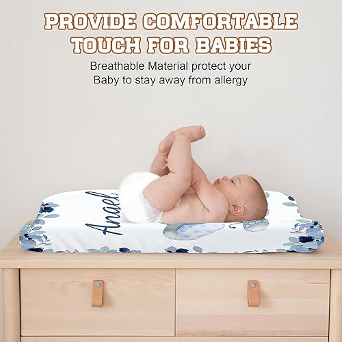 Miniatura 6 de Funda personalizada para cambiador de bebé con nombre  2 piezas precioso Elephnat azul bebé orina cubierta para cambiador de pañales, regalos