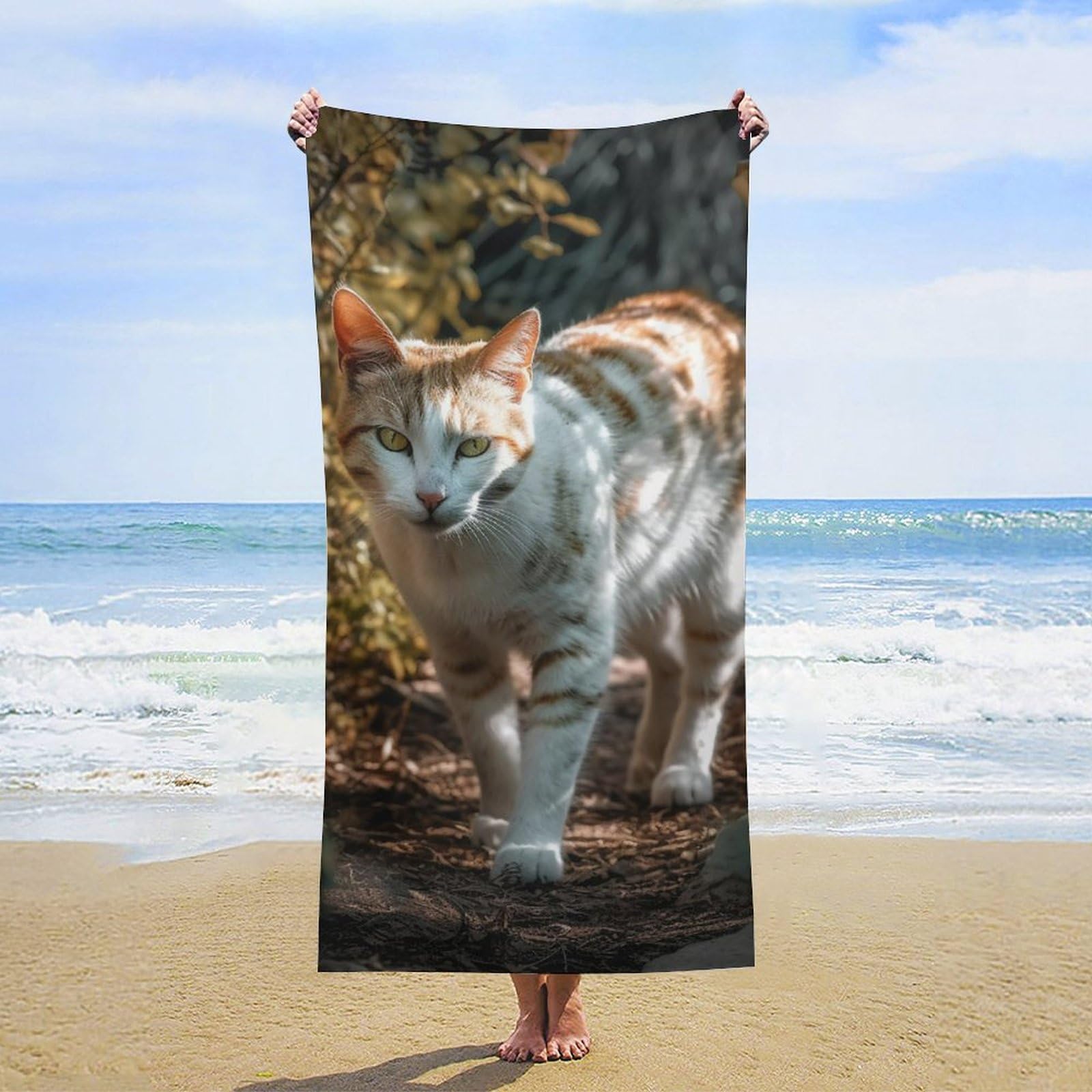 NTVOWPZO Cat Walking Through Bushes Beach Towel Oversized Microfiber Bath Towels Lightweight Sand Proof Beach Towels Absorbent Pool Towels for Swimming Yoga Bathroom Towel 31.5" X 63"