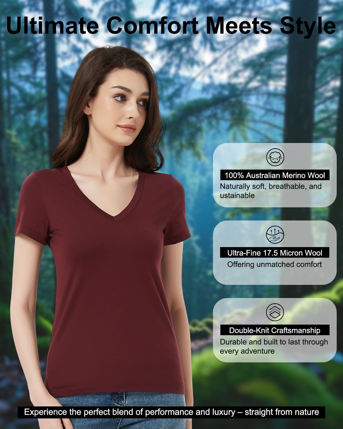 Women's 100% Merino Wool T-Shirt, V Neck Lightweight Moisture-Wicking Athletic Base Layer Tops for Running - Image 4