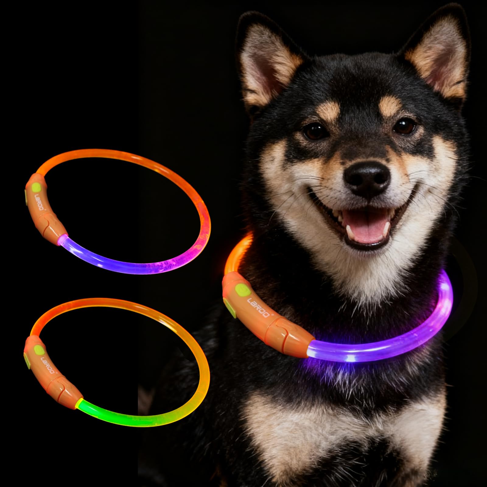 Amazon | LaRoo 45cm犬猫用光る首輪 グラデーションカラー LED犬用発光