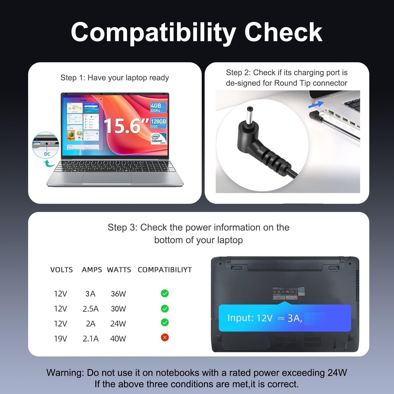 UL Listed 12V AC Adapter Charger for NIAKUN VenBook 15.6'',NIABook NY-03 16" N100 NY-01 14",NIAKUN 16 Inch N150,Naclud-S15 15.6 Inch,Naclud S18 18.5" Student Business Gaming Laptops Power Supply Cord