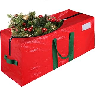 Christmas Tree Storage Bag for 9 FT Artificial Trees, Heavy-Duty Waterproof Large Christmas Tree Bag with Double Zipper & Reinforced Handles, Red Xmas Tree Storage Container