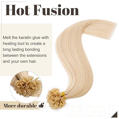 Miniatura 3 de U Tip - Extensiones de cabello humano Remy preunido, punta de uñas, queratina italiana, extensiones de cabello lacio y sedoso para mujeres, 100