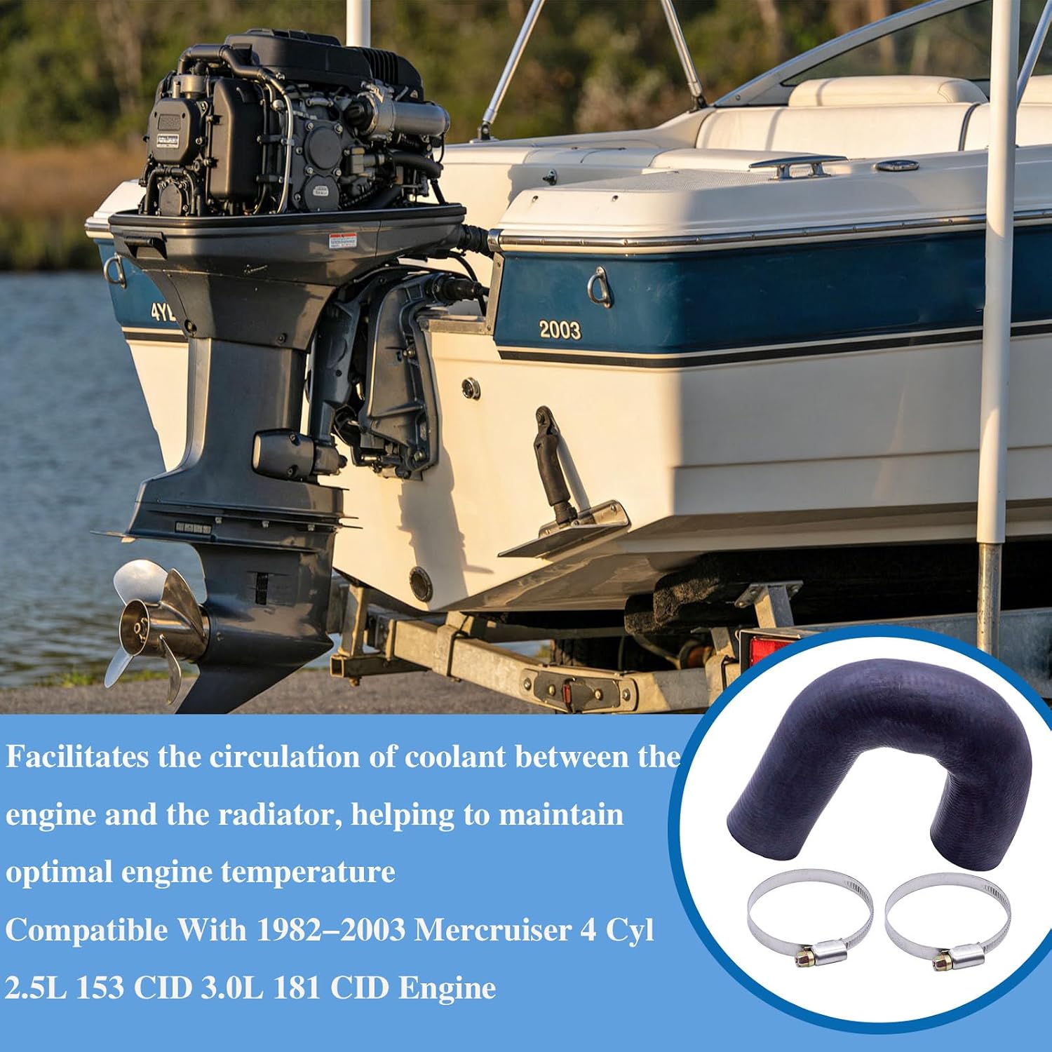 Circulation Pump Hose 8M0071007 32-96879,Circulation Water Pump Hose with Clamps Compatible with Mercruiser 2.5L 3.0L Engine,Replaces Sierra 18-70931
