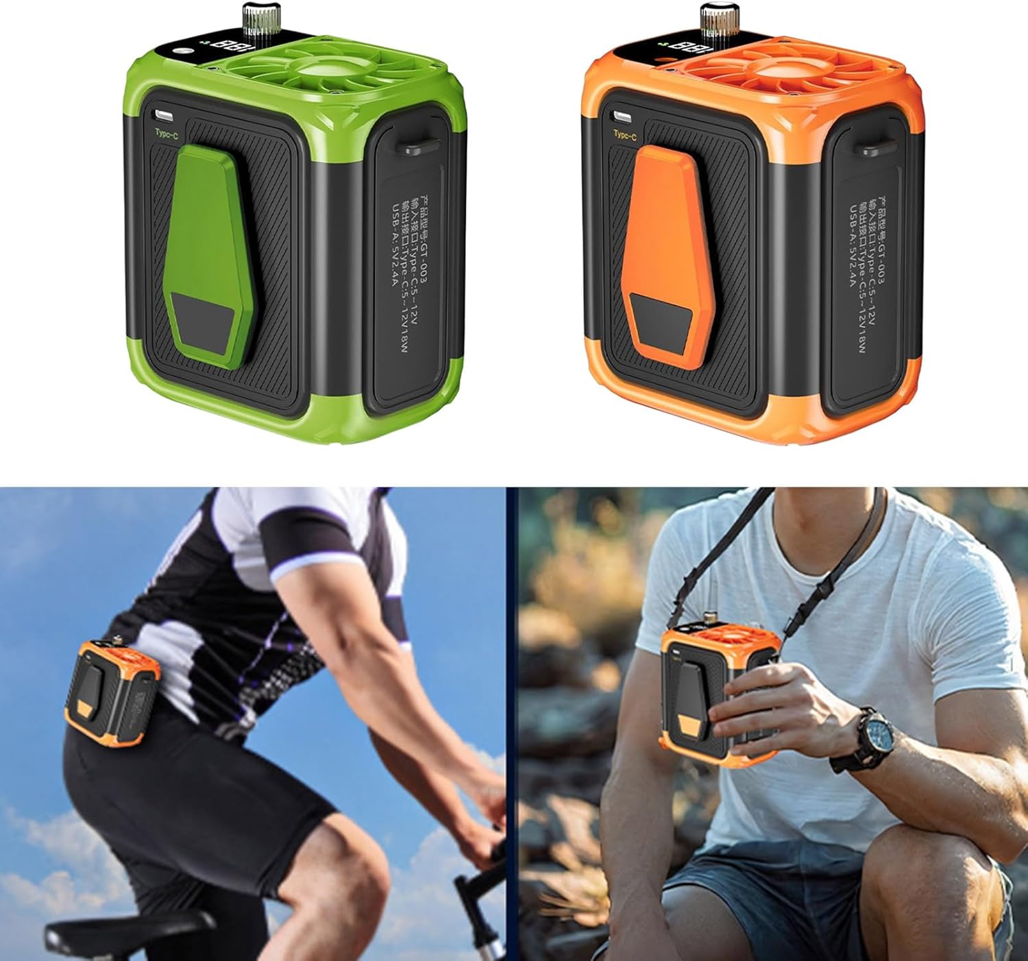 Belt Clip Fan Portable Flashlight Wearable Cooling Fan Hanging Waist For Outdoor Working Hiking Camping Fishing Portable USB Rechargeable Waist