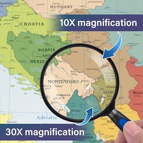 Miniatura 51 de Feosky Lupa de lectura de mano, lupa de 10 x 30X, lente inastillable de 2.953 in, mango antideslizante para adultos cercanos, lectura de personas