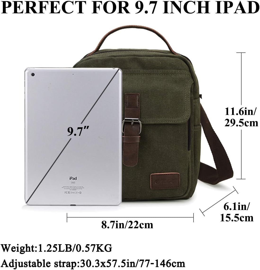 RAVUO Small Messenger Bag for Men, Water Resistant Canvas Satchel Purse Vintage Shoulder Crossbody Bag for Travel Work - Image 3