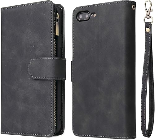 Miniatura 8 de UEEBAI - Cartera clásica de cuero sintético con cierre magnético, funda de iPhone con cierre