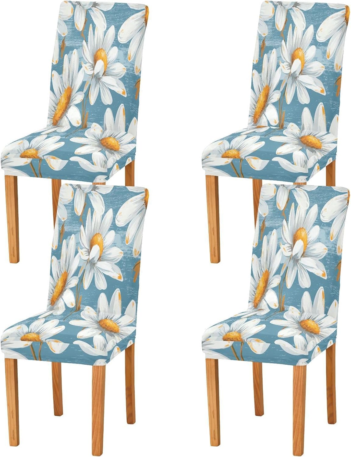 ALAZA Chair Covers for Dining Room, Elegant Daisy Hand Drawn Floral Stretch Chair Cover Sets Chair Protector Removable Washable for Ktichen Restaurant Hotel