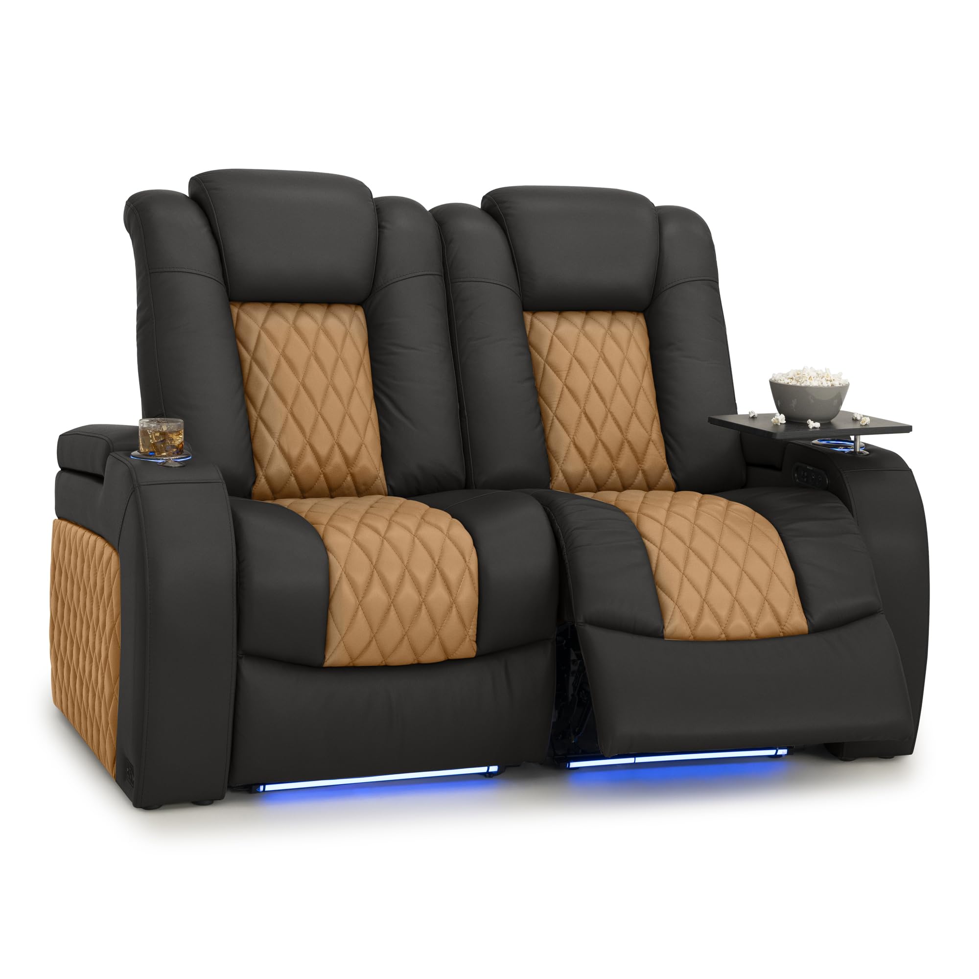 Seatcraft Diamante Home Theater Seating Black/Tan Oak Row of 2 Loveseat