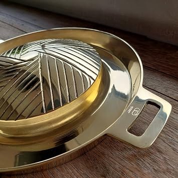 Mookata Brass Grill Pan Thai Korean Japanese Style BBQ Grill Steak Hot Pan Nonstick Indoor/Outdoor Cooking 11in.