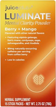 JuicePlus+ Luminate - Plant-Based Cognitive Support Drink with Ashwagandha, Lions Mane & Coffee Berry for Clarity & Vitality - 15 Sticks, 2.75 oz