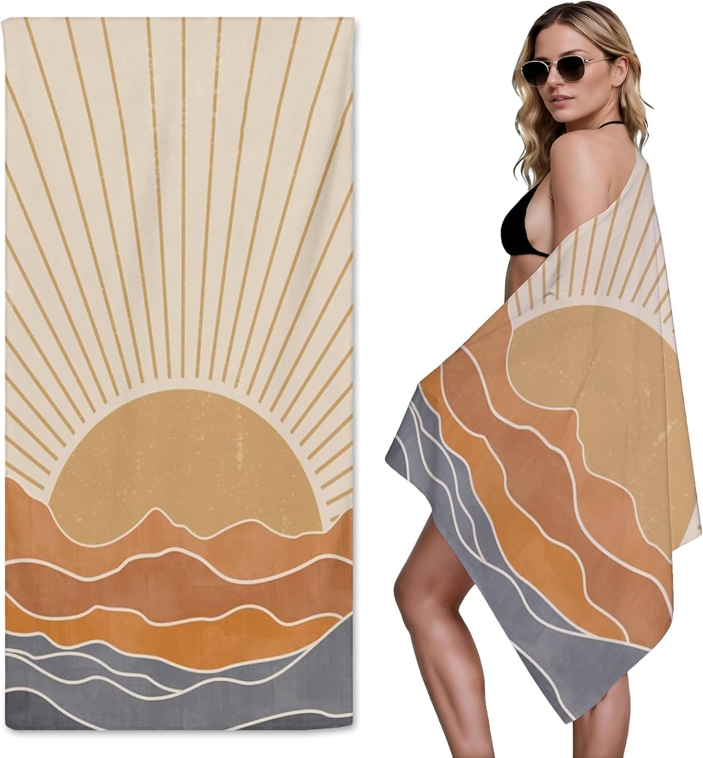 YZQGLHP Wavy Lines Microfibre Beach Towel Japanese Style Beach Bath Towel Quick Drying, Lightweight, Sand-Free, Durable, for Pool, Gym, Camping, Travel Towel 80x180cm